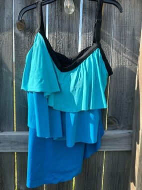 Turquoise & Teal Tiered Ruffle Tankini Top
Catherine’s size 22W